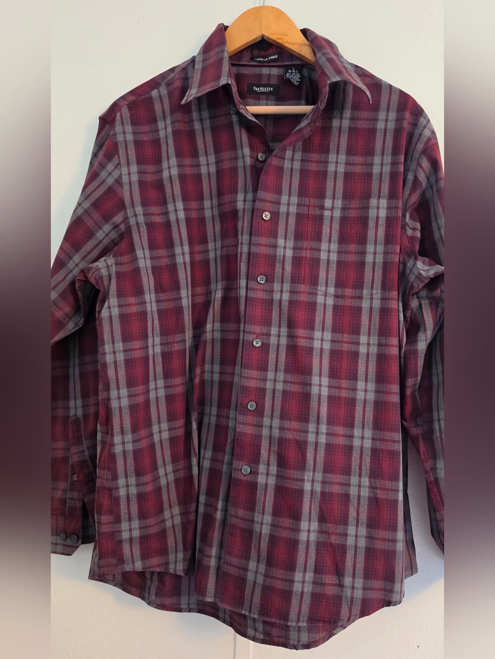 Van Heusen Men's Burgundy Plaid Button-Down Shirt